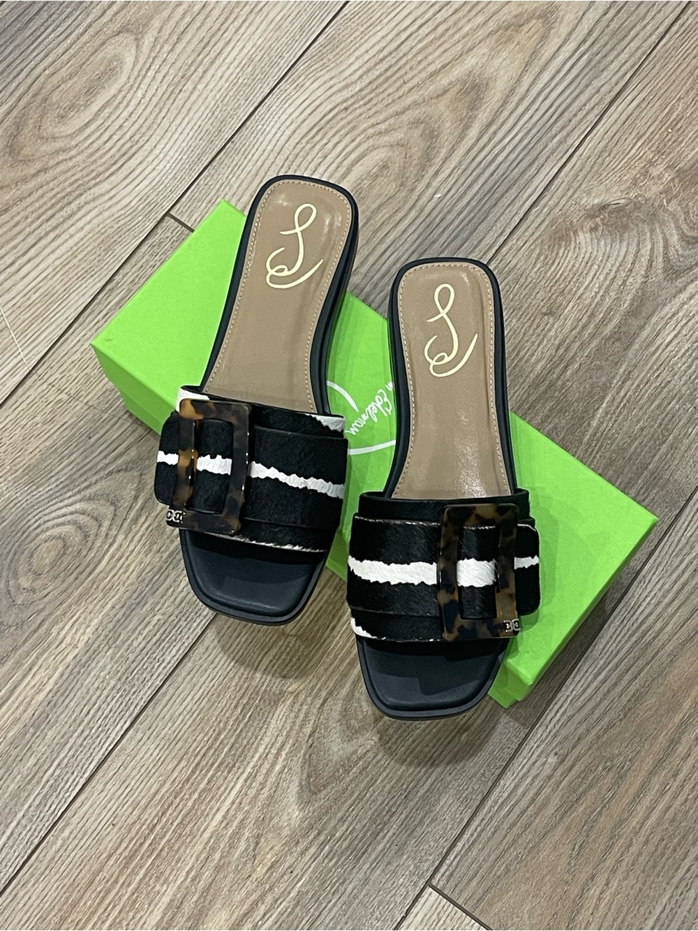 Sam Edelman Inez Black and Ivory Zebra Sandal